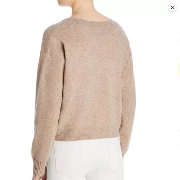 AQUA Cashmere Shell Stitch Sleeve Cashmere Sweater-Wheat Ivory - Picture 2 of 8